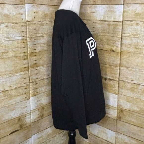 VICTORIA'S SECRET PINK BLACK & WHITE NOTCH NECK ATHLEISURE LOGO SWEATSHIRT - Picture 2 of 3